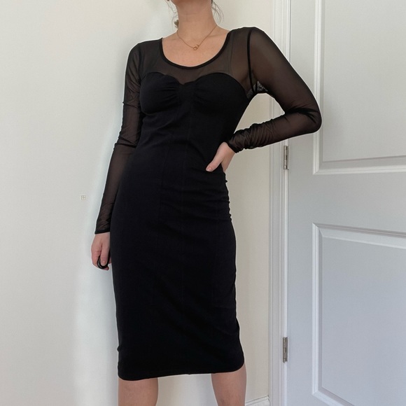 H&M Bodycon Midi Dress with Sheer Sleeves - Picture 8 of 8